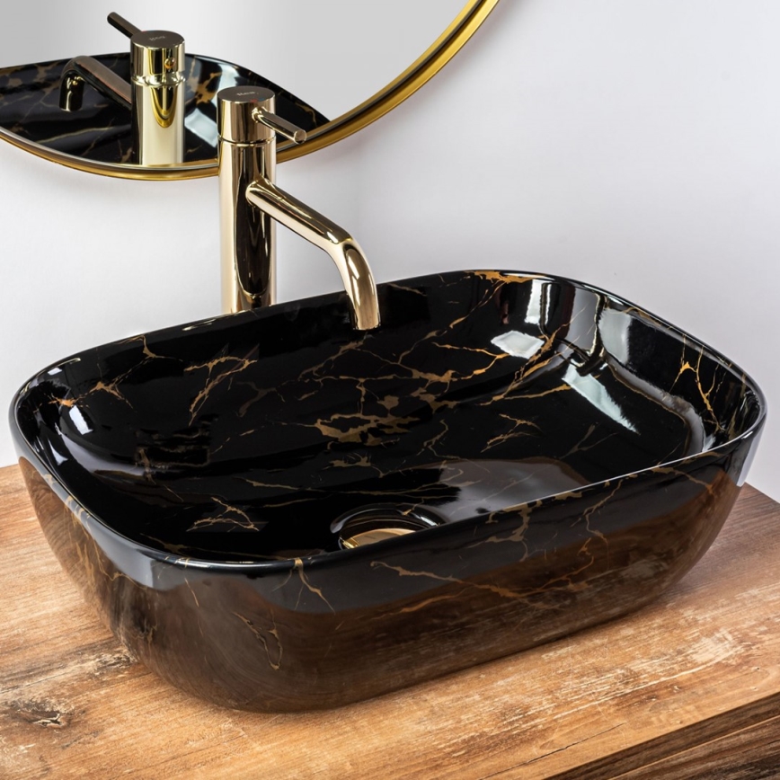 REA-U8907 - Lavabo da appoggio BELINDA 33,5x46,5 cm ceramica/nero/effetto marmo