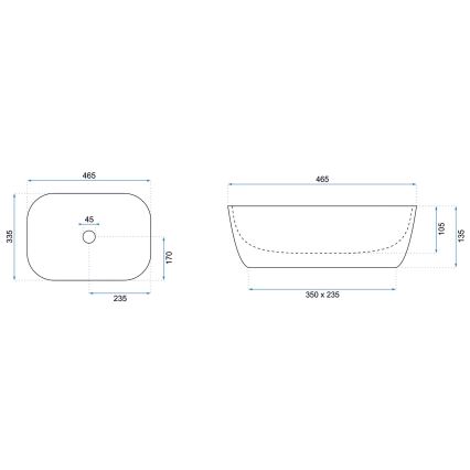 REA-U8908 - Lavabo da appoggio BELINDA 33,5x46,5 cm ceramica/nero/effetto marmo