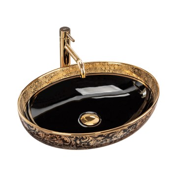 REA-U8978 - Lavabo da appoggio MARGOT 40x52 cm in ceramica, nero/oro