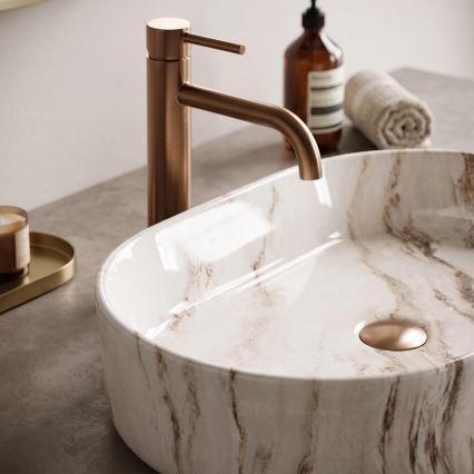 REA-U9239 - Lavabo da appoggio NADIA 38,5x61 cm ceramica/beige/effetto pietra