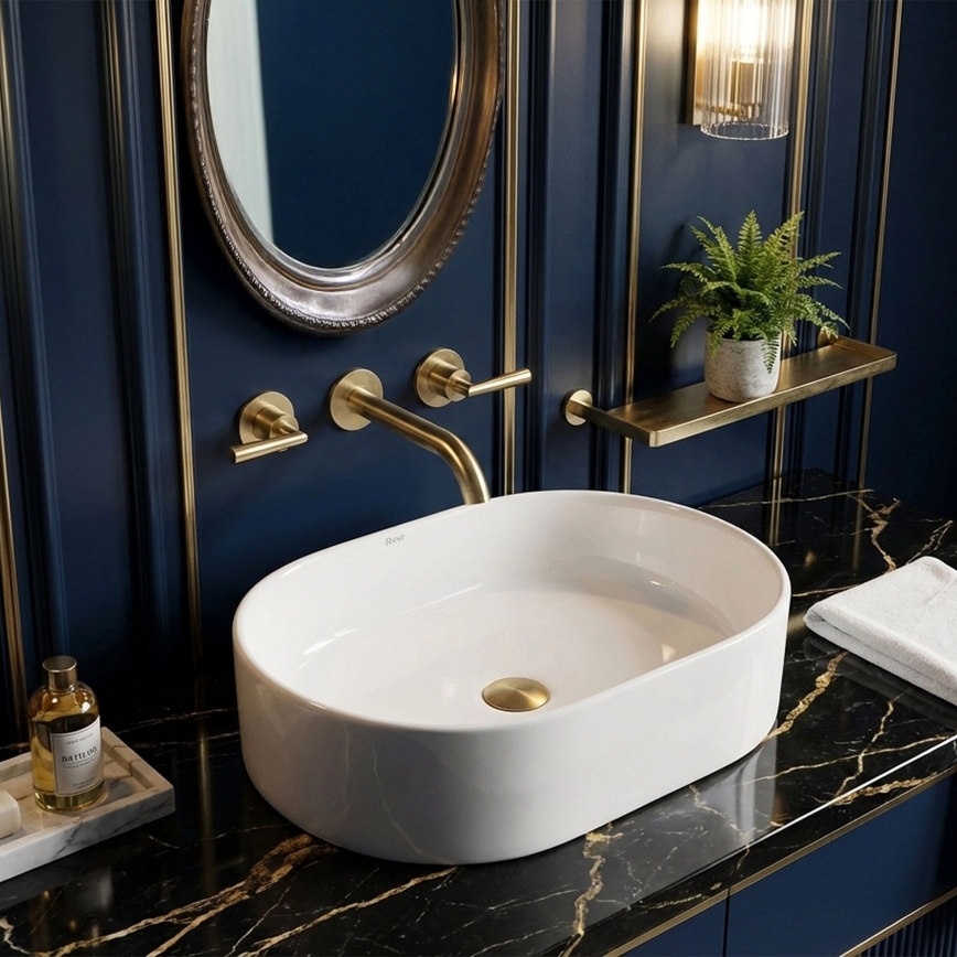 REA-U9249 - Lavabo da appoggio NADIA 32x46 cm ceramica/bianco lucido