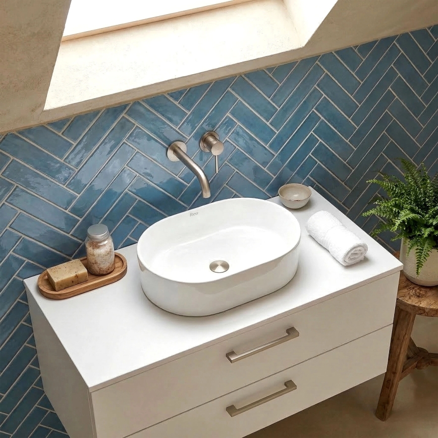 REA-U9249 - Lavabo da appoggio NADIA 32x46 cm ceramica/bianco lucido