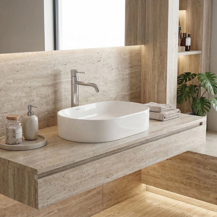 REA-U9249 - Lavabo da appoggio NADIA 32x46 cm ceramica/bianco lucido