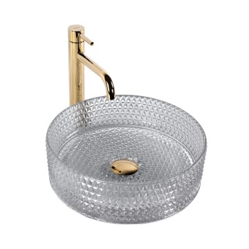 REA-U9615 - Lavabo da appoggio CRISTAL Ø 35,5 cm vetro/grigio