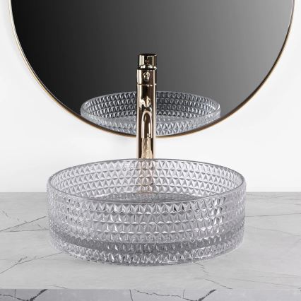 REA-U9615 - Lavabo da appoggio CRISTAL Ø 35,5 cm vetro/grigio