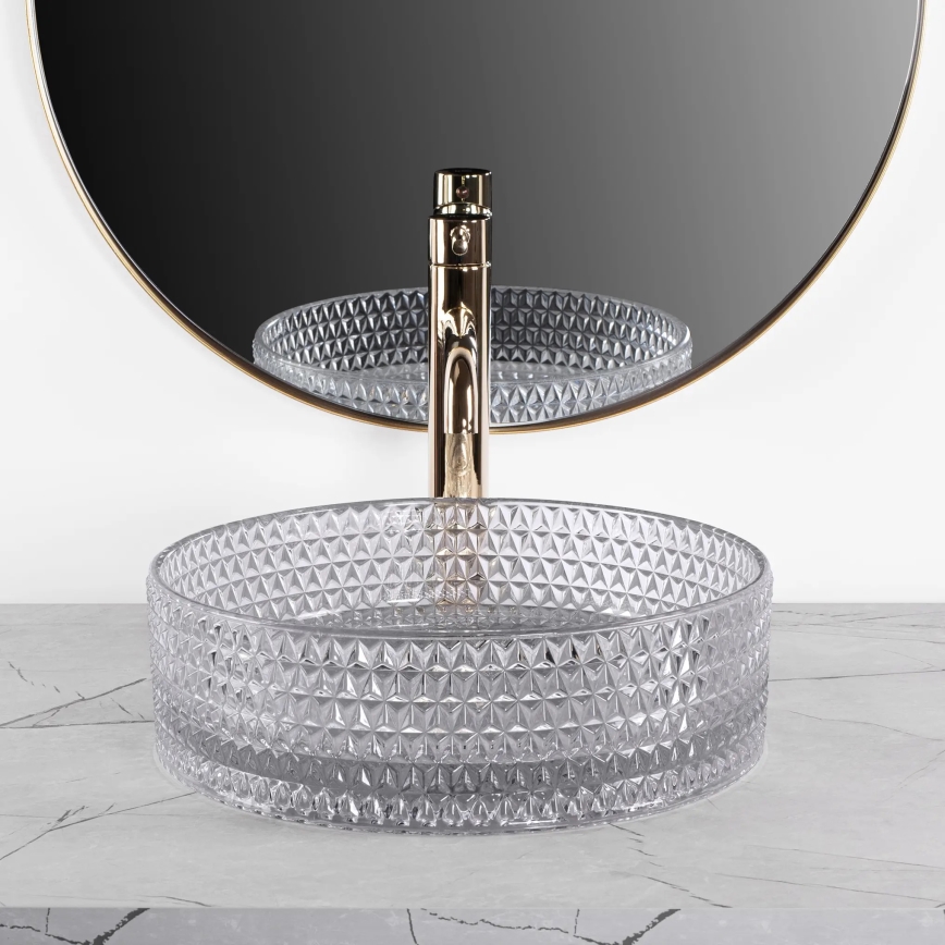 REA-U9615 - Lavabo da appoggio CRISTAL Ø 35,5 cm vetro/grigio