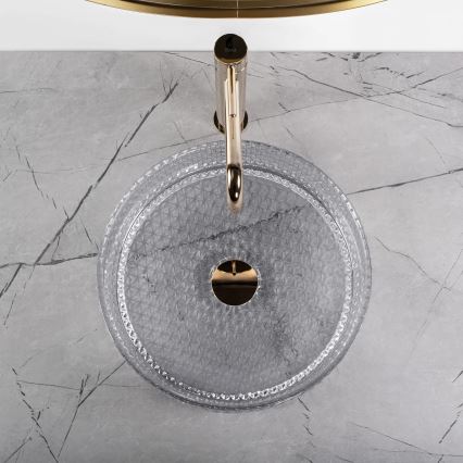 REA-U9615 - Lavabo da appoggio CRISTAL Ø 35,5 cm vetro/grigio