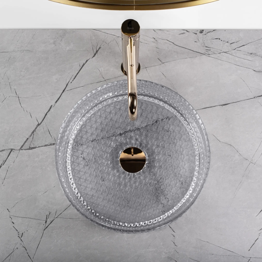 REA-U9615 - Lavabo da appoggio CRISTAL Ø 35,5 cm vetro/grigio
