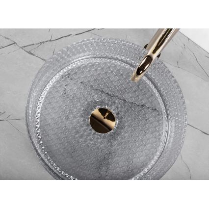 REA-U9615 - Lavabo da appoggio CRISTAL Ø 35,5 cm vetro/grigio