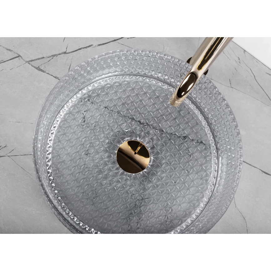 REA-U9615 - Lavabo da appoggio CRISTAL Ø 35,5 cm vetro/grigio