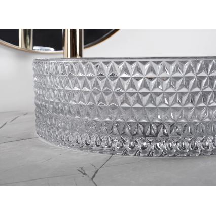 REA-U9615 - Lavabo da appoggio CRISTAL Ø 35,5 cm vetro/grigio