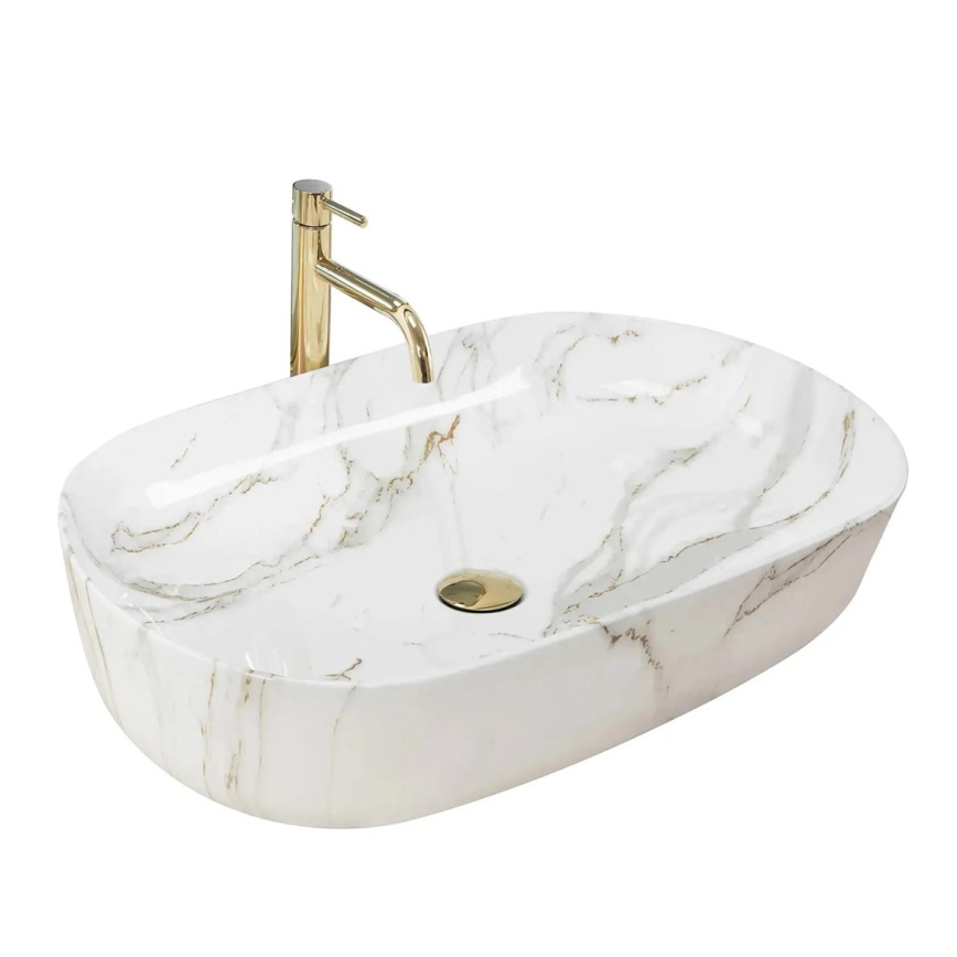 REA-U9656 - Lavabo da appoggio CLEO 41 x 60,5 cm in ceramica/effetto marmo