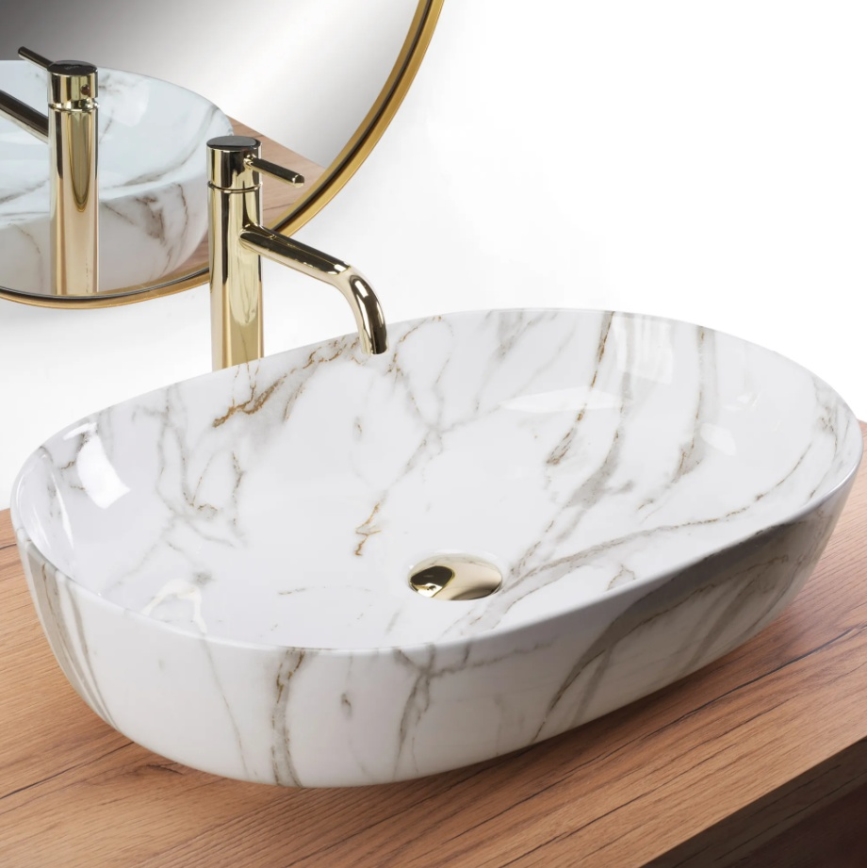 REA-U9656 - Lavabo da appoggio CLEO 41 x 60,5 cm in ceramica/effetto marmo