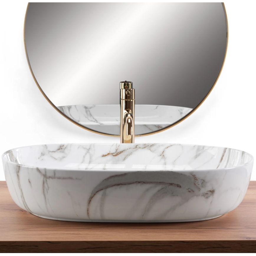 REA-U9656 - Lavabo da appoggio CLEO 41 x 60,5 cm in ceramica/effetto marmo