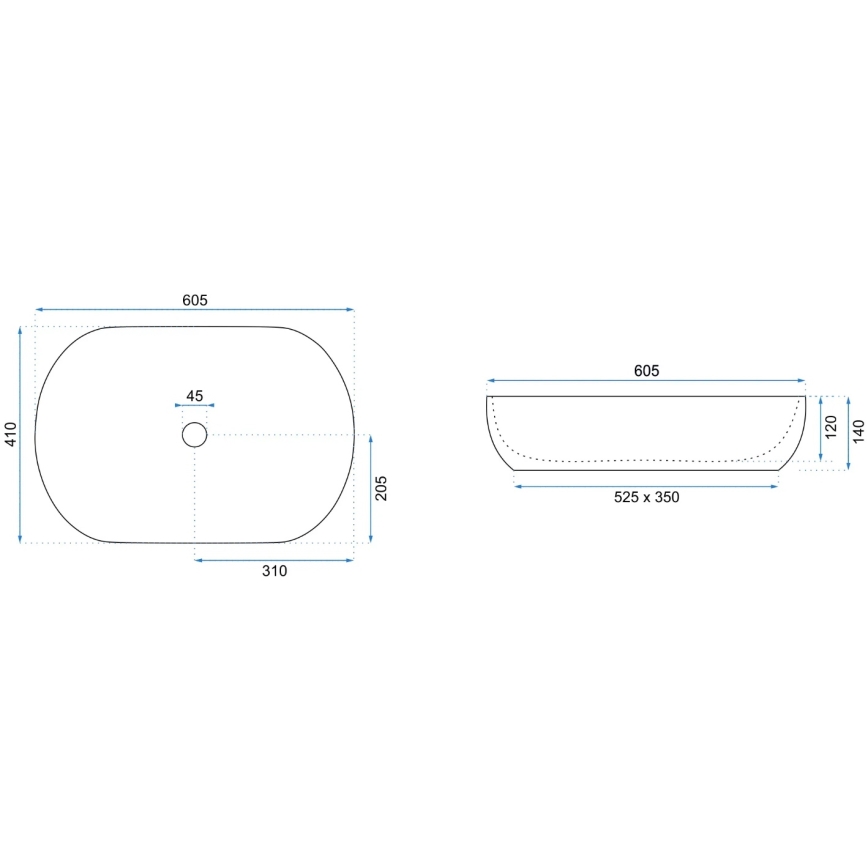 REA-U9656 - Lavabo da appoggio CLEO 41 x 60,5 cm in ceramica/effetto marmo