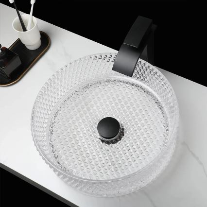 REA-U9670 - Lavabo da appoggio CRISTAL diametro 35,5 cm vetro/trasparente
