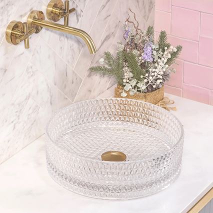 REA-U9670 - Lavabo da appoggio CRISTAL diametro 35,5 cm vetro/trasparente