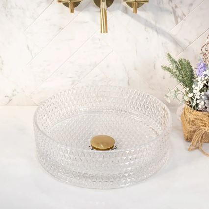 REA-U9670 - Lavabo da appoggio CRISTAL diametro 35,5 cm vetro/trasparente