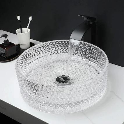 REA-U9670 - Lavabo da appoggio CRISTAL diametro 35,5 cm vetro/trasparente