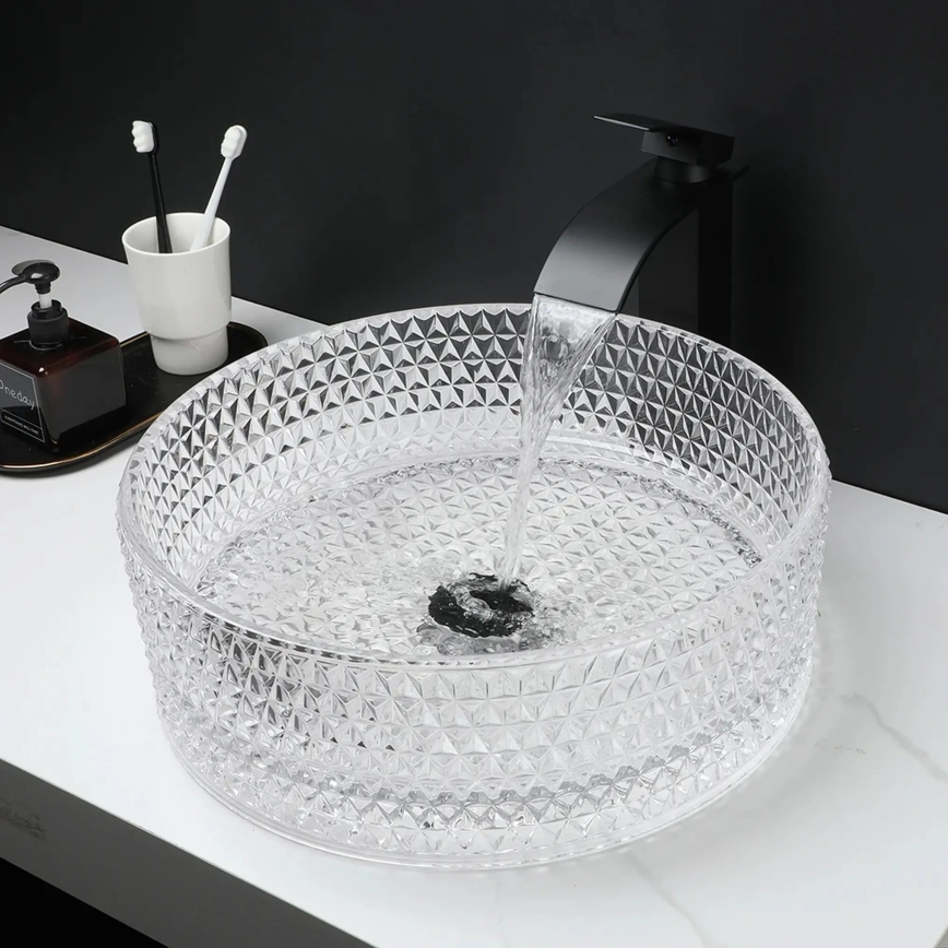 REA-U9670 - Lavabo da appoggio CRISTAL diametro 35,5 cm vetro/trasparente