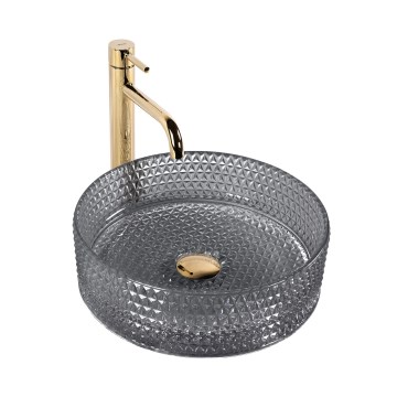 REA-U9671 - Lavabo da appoggio CRISTAL Ø 35,5 cm, vetro fumé