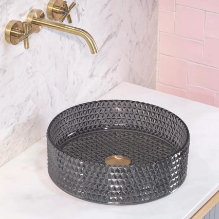 REA-U9671 - Lavabo da appoggio CRISTAL Ø 35,5 cm, vetro fumé