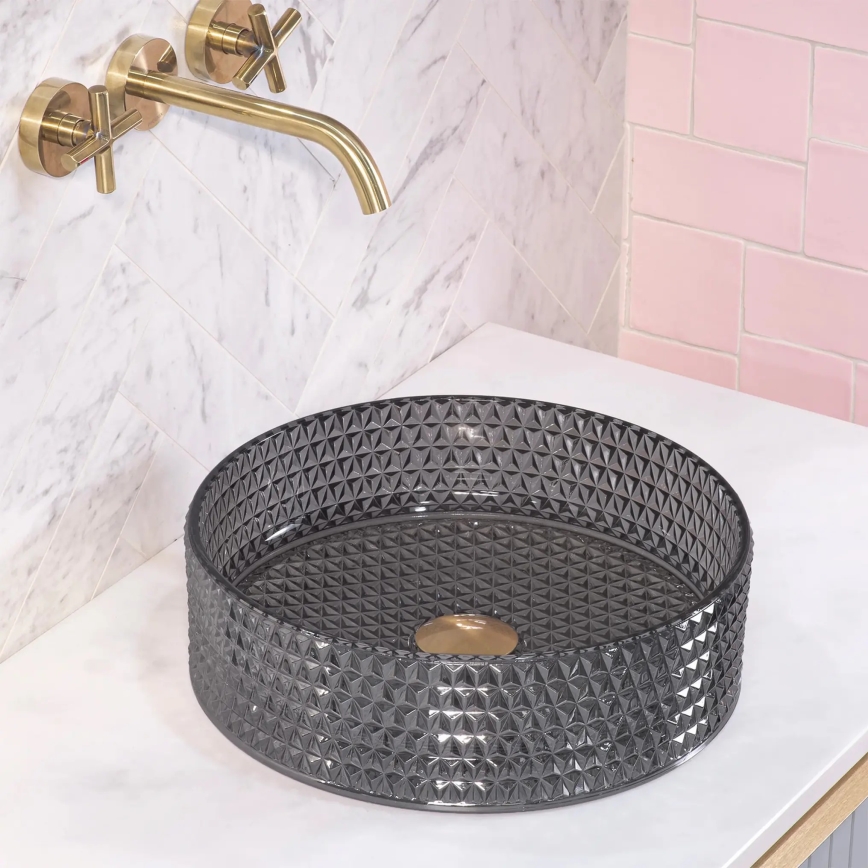 REA-U9671 - Lavabo da appoggio CRISTAL Ø 35,5 cm, vetro fumé
