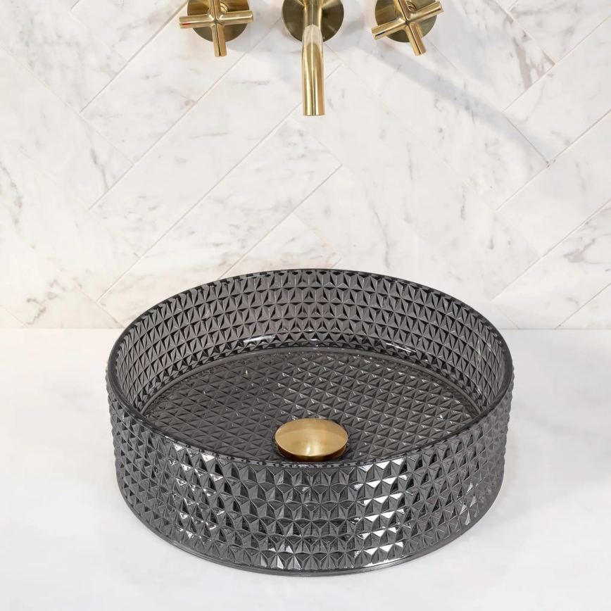 REA-U9671 - Lavabo da appoggio CRISTAL Ø 35,5 cm, vetro fumé