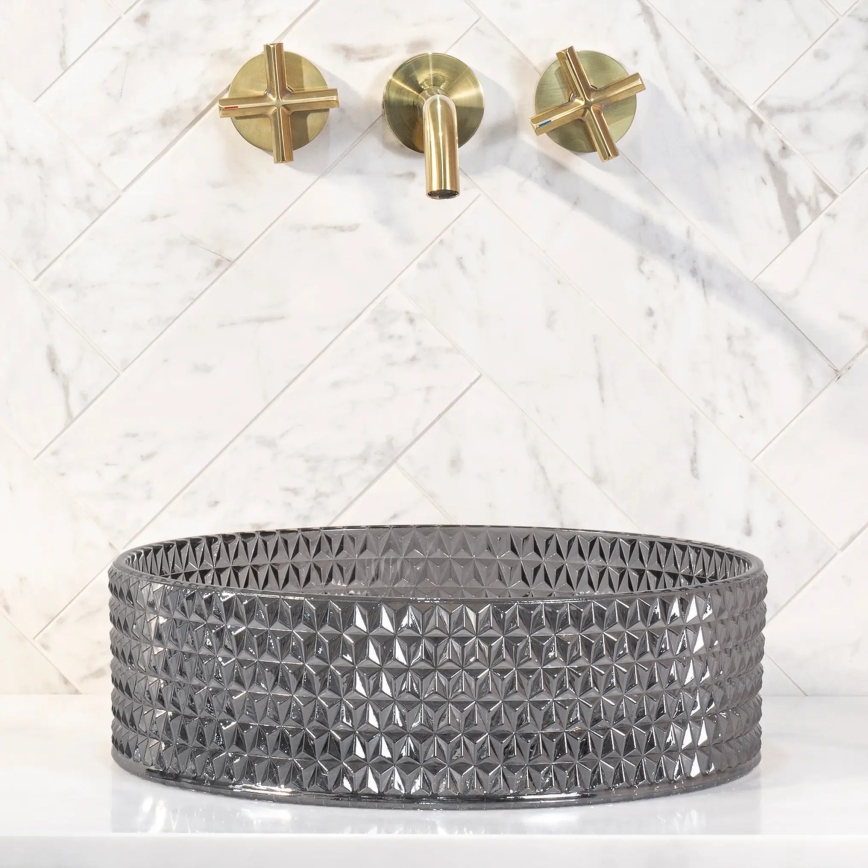 REA-U9671 - Lavabo da appoggio CRISTAL Ø 35,5 cm, vetro fumé