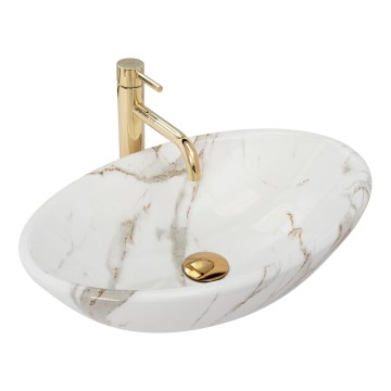 REA-U9685 - Lavabo da appoggio PAMELA 33x53 cm, in ceramica con decoro effetto marmo