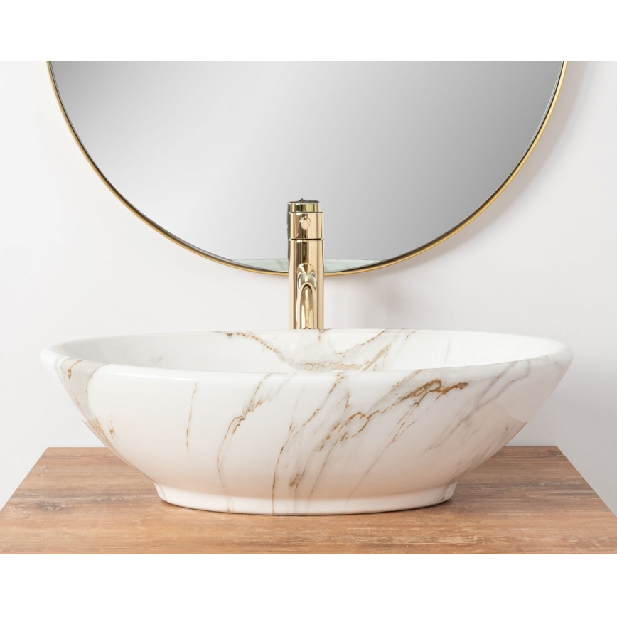 REA-U9685 - Lavabo da appoggio PAMELA 33x53 cm, in ceramica con decoro effetto marmo