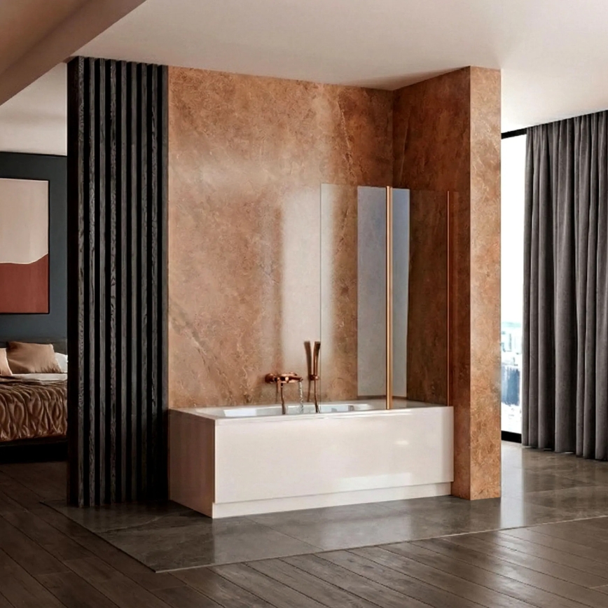 REA-W5696 - Paratia per vasca pieghevole AGAT 140x80 cm, finitura rame spazzolato/ vetro trasparente