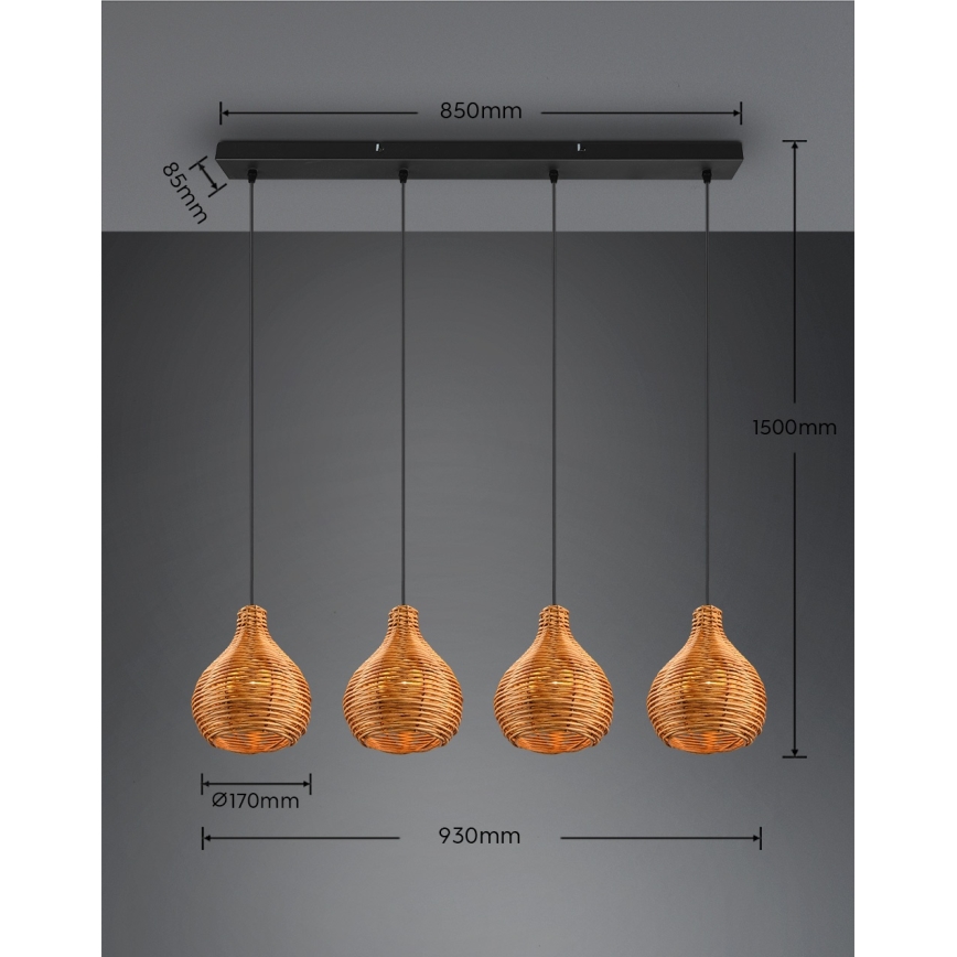 Reality - Lampada a sospensione con cavo SPROUT 3xE14/40W/230V marrone/rattan