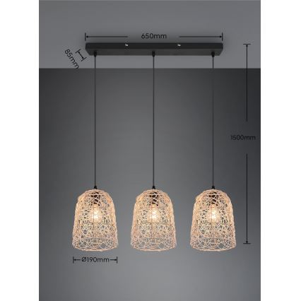 Reality - Lampadario a sospensione con cavo LOVIS 3xE27/40W/230V nero