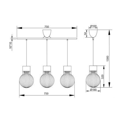 Reality - Lampadario a sospensione con filo DAVE 3xE27/40W/230V