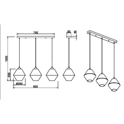 Reality - Lampadario a sospensione con filo TRENTO 3xE27/40W/230V