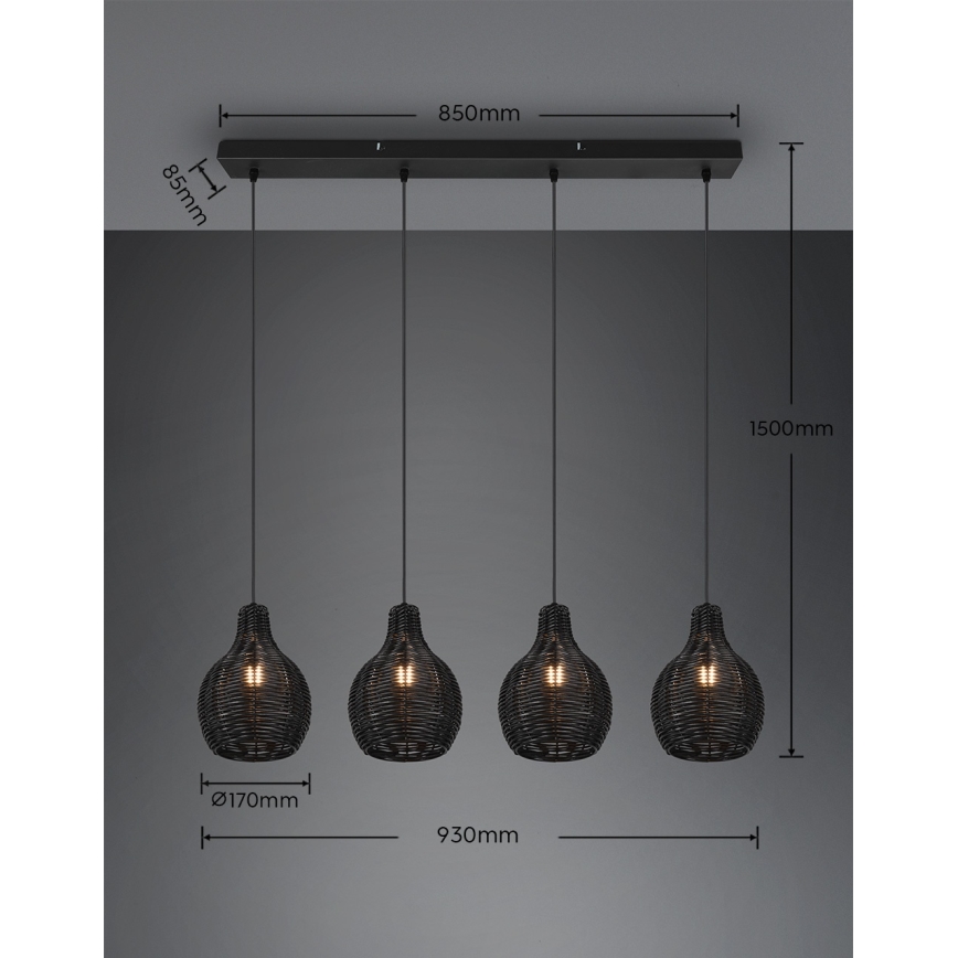 Reality - Lampadario sospeso con cavo SPROUT 4xE14/30W/230V nero/rattan