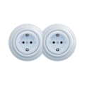 Reblig - Doppia presa a parete in stile retrò con cornice SCHUKO 230V blu