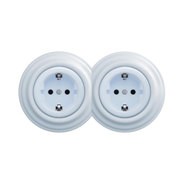 Reblig - Doppia presa a parete in stile retrò con cornice SCHUKO 230V blu
