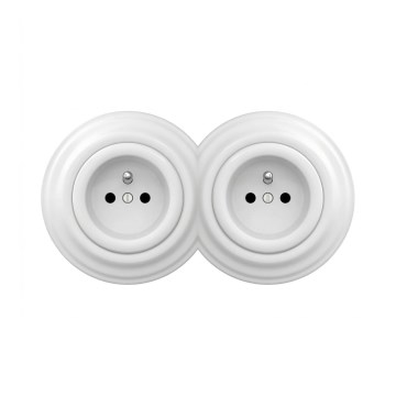 Reblig - Doppia presa da parete in stile retrò con cornice 230V bianco neve