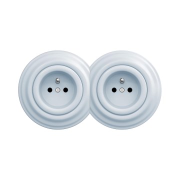 Reblig - Doppia presa da parete in stile retrò con cornice 230V blu