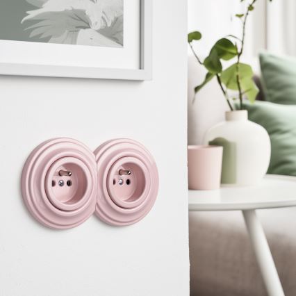 Reblig - Doppia presa da parete in stile retrò con cornice 230V rosa antico
