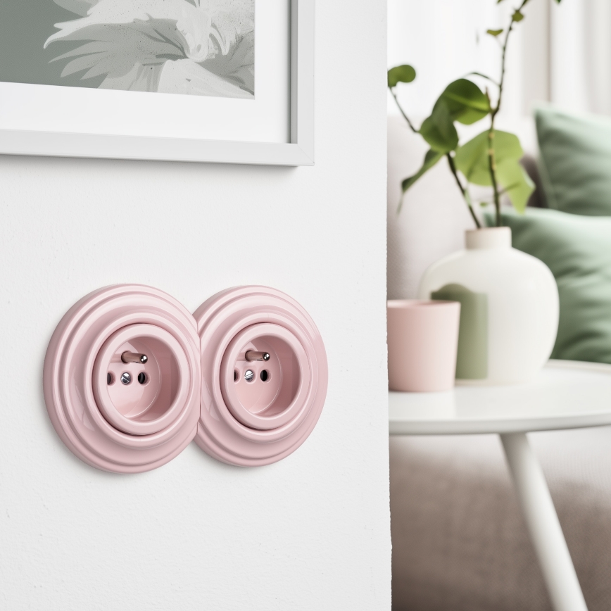 Reblig - Doppia presa da parete in stile retrò con cornice 230V rosa antico
