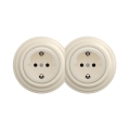 Reblig - Doppia presa domestica in stile retrò con placca SCHUKO 230V, beige