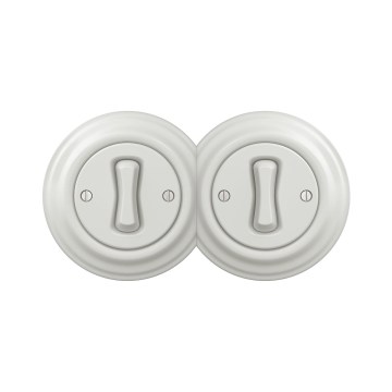 Reblig - Doppio interruttore unipolare in stile retrò con cornice n. 1, bianco in ceramica