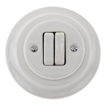 Reblig - Interruttore doppio in porcellana in stile retrò con cornice n. 6+6, bianco