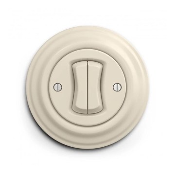 Reblig - Interruttore doppio in stile retrò con cornice, beige