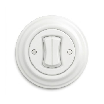 Reblig - Interruttore doppio per scale in stile retrò con cornice n. 6+6, bianco neve