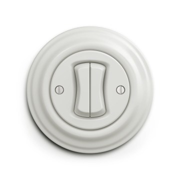Reblig - Interruttore doppio retrò con cornice in ceramica bianca