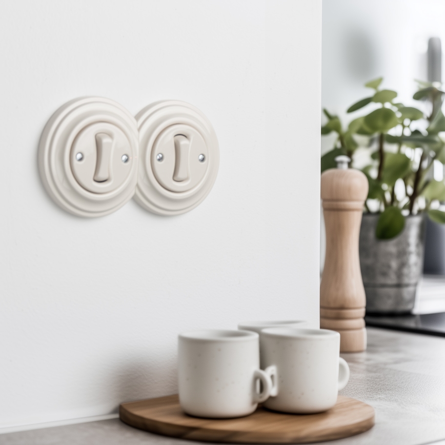 Reblig - Interruttore doppio unipolare in stile retrò con cornice n. 1, beige